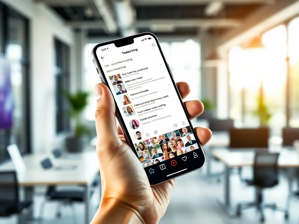 A hand holding a smartphone displaying a social media feed with engaging content, representing the importance of social media marketing for online success.